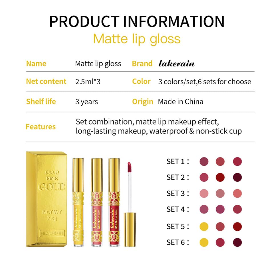 ieron Lip Stains 3pcs Lip Glosses Lip Matte Long Lasting Water-resistant Anti-stick with Gloden Gift Box for Lip Make-up Beauty - Pink Series