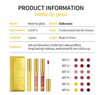 ieron Lip Stains 3pcs Lip Glosses Lip Matte Long Lasting Water-resistant Anti-stick with Gloden Gift Box for Lip Make-up Beauty - Pink Series