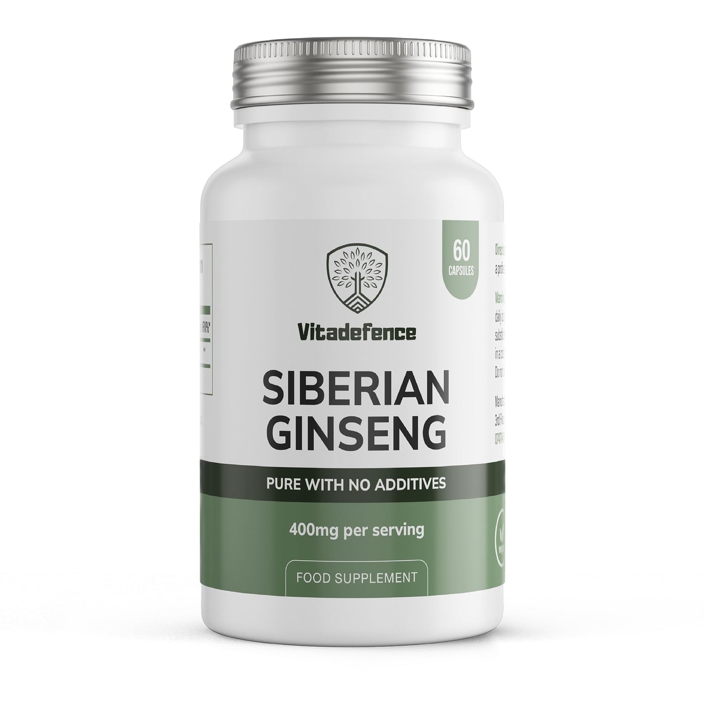 Vitadefence Siberian Ginseng Capsules, 400mg per Serving, 60 Capsules, Pure with No Additives