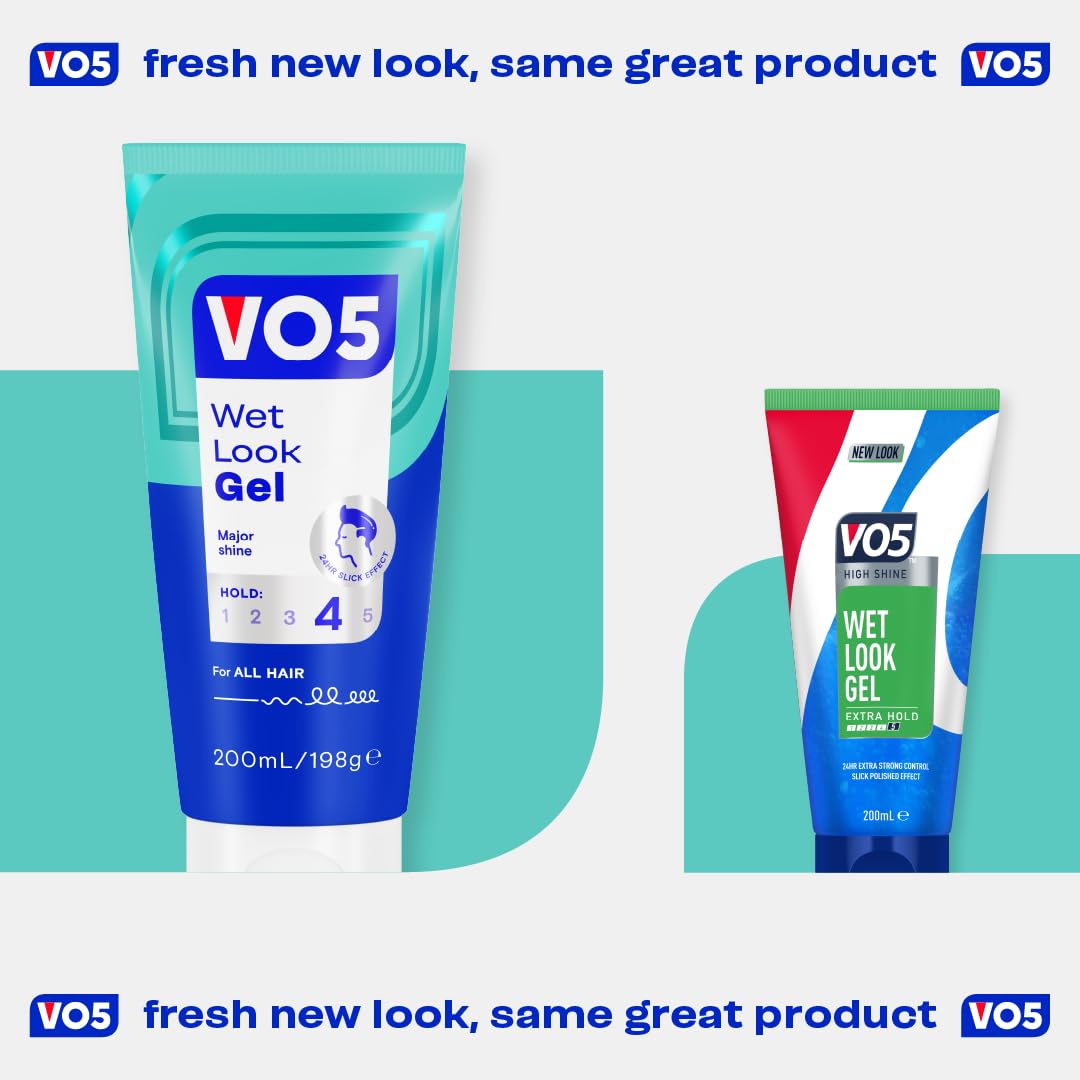VO5 Wet Look Styling Gel, High Shine Hair Styling Product, Long-Lasting Maximum Hold, Quick-Drying, Non-Sticky, for Slick Back & Wet Looks, 200ml