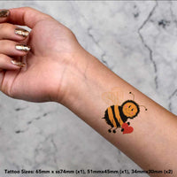 Azeeda 4 x 'Cartoon Bee' Temporary Tattoos - Water Resistant, Skin-Safe, Non-Toxic Transfers, Mixed Sizes (TO00058794)