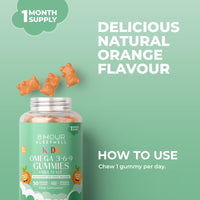 Kids Omega 3, 6 & 9 Gummies – Sugar-Free, Vegan & Gluten-Free | Plant-Based Omega with 8 Essential Vitamins | Chewable, Tasty Alternative to Fish Oil | 1 Month Supply