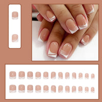 Generic French Tip Short False Nails, Square Press On Nails, 24 PCS Stick On Nails with Glue, Reusable Fake Nails for DIY Manicure, Elegant and Natural Look for Women DIY Nail Art, Parties Weddings Daily (A)