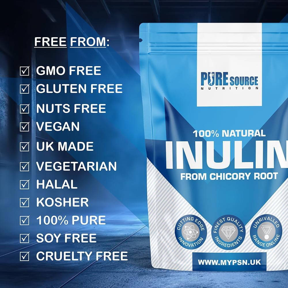 Inulin Powder High Grade Prebiotic Soluble Fibre Powder - Vegan GMO Free Made in EU from Natural Chicory Root Fructo OligoSaccharide FOC by Pure Source Nutrition (100g)