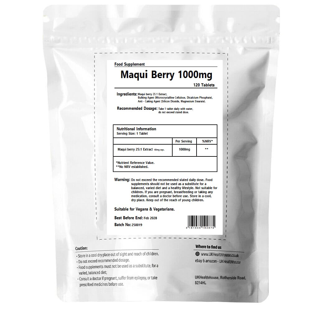 UKHealthHouse Maqui Berry Tablets 1000mg | Maqui Berry Extract Tablets | Potent Natural Antioxidant Support | Vegan & Vegetarian Friendly | Health & Wellbeing | UK (120 tabs)