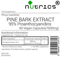 Nutrics® 7600mg French Maritime Pine BARK Extract 95% Proanthocyanidins 100% Pure 60 V Capsules (2 Month Supply) - Suitable for Vegan Vegetarian Halal Kosher (60)