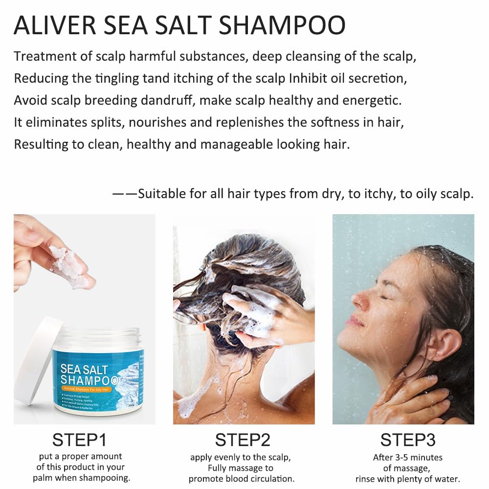 SOLOTREE Sea Salt Shampoo for Itchy Scalp & Dandruff, Anti Dandruff Hair Care with Sea Salt, Scalp Soothing & Moisturising, 200G
