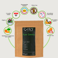 Vita Nutrients Pure Greens Superfood Powder 150g - Premium Organic Blend of 6 Plant Based Super Greens - Vegan & Gluten Free - Vitamin Fibre & Mineral Rich Formula - Made in The UK
