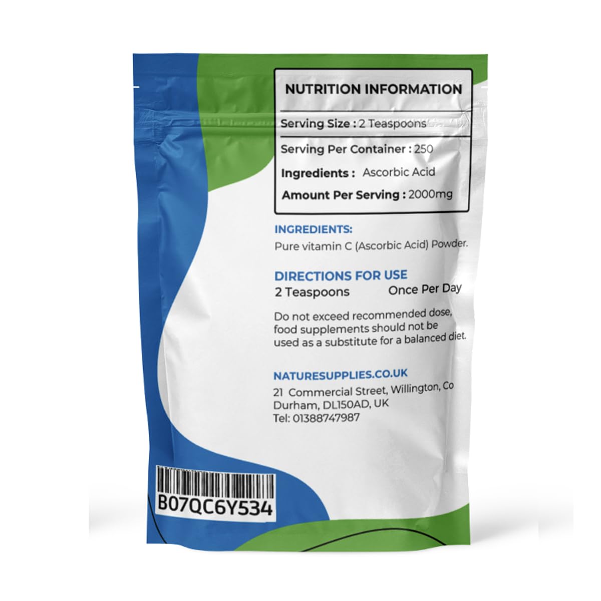Vitamin C Powder 500g Ascorbic Acid UK Non GMO - Pharmaceutical Grade, Highly Concentrated No Chemicals in Our Supplements - Suitable for Vegans - Naturesupplies…