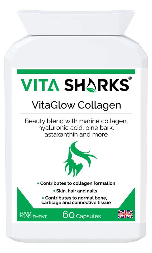 VitaGlow Collagen - Anti-Ageing Tablets with Biotin for Beautiful & Youthful, Glowing Skin, Hair, Nails, Strong Bones & Connective Tissues with Vitamin C & B3 (Contains Marine Collagen)