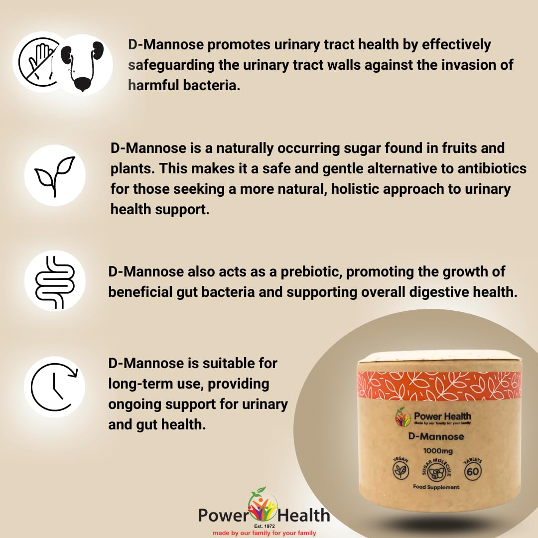 Grace nnvg Power Health D-Mannose 1000mg 60 Tablets