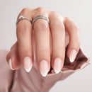 BTArtbox Press on Nails - Short Almond French Tip False Nails with Glue, 32Pcs Soft Gel Fake Nail in 16 Sizes, Reusable Semi-Transparent Stick on Nails for Women, White French