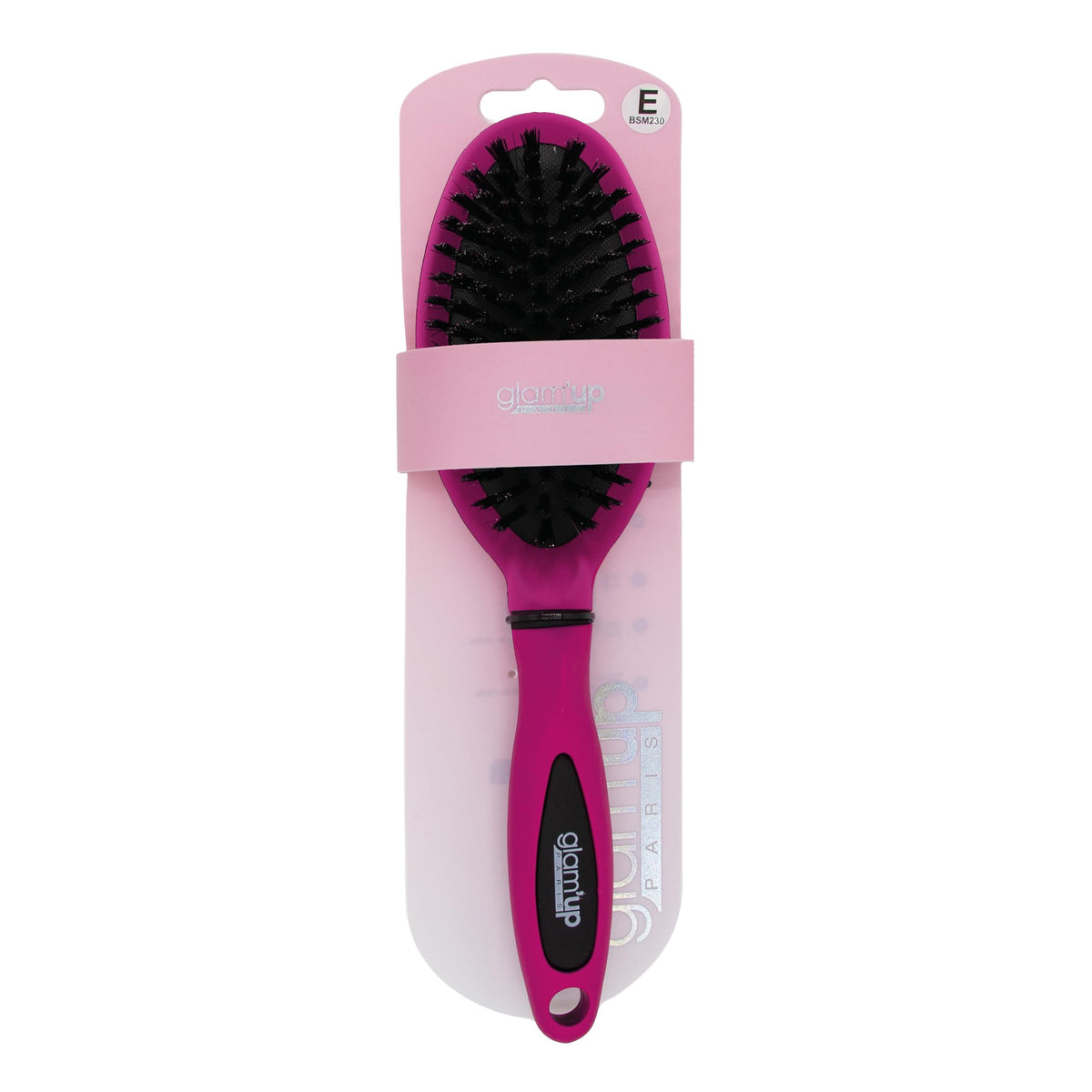 GLAM UP Oval Bristle Bellows - Detangling Hair Brush - Medium - 250 mm x 70 mm - Fuchsia - Women's Hair Brush - All Hair Types