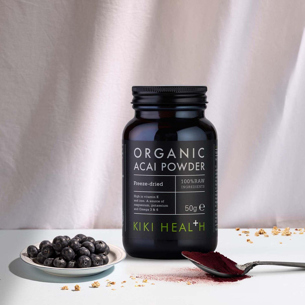 KIKI HEALTH KIKI Health 100% Raw Organic Acai Berry Powder Superfood | Responsibly Sourced Freeze-Dried Acai Berries | Nutrient-Rich Vegan-Friendly | Ideal for Smoothies Yogurt & Various Recipes - 50g