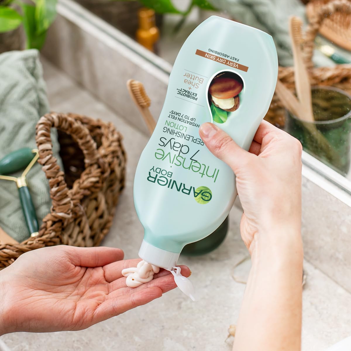 Garnier Intensive 7 Days Shea Butter & Probiotic Extract Body Lotion 400ml, Ultra Replenishing Soothing Moisturiser, Up to 7 Days Hydration, For Very Dry Skin, Fast Absorbing & Non Greasy