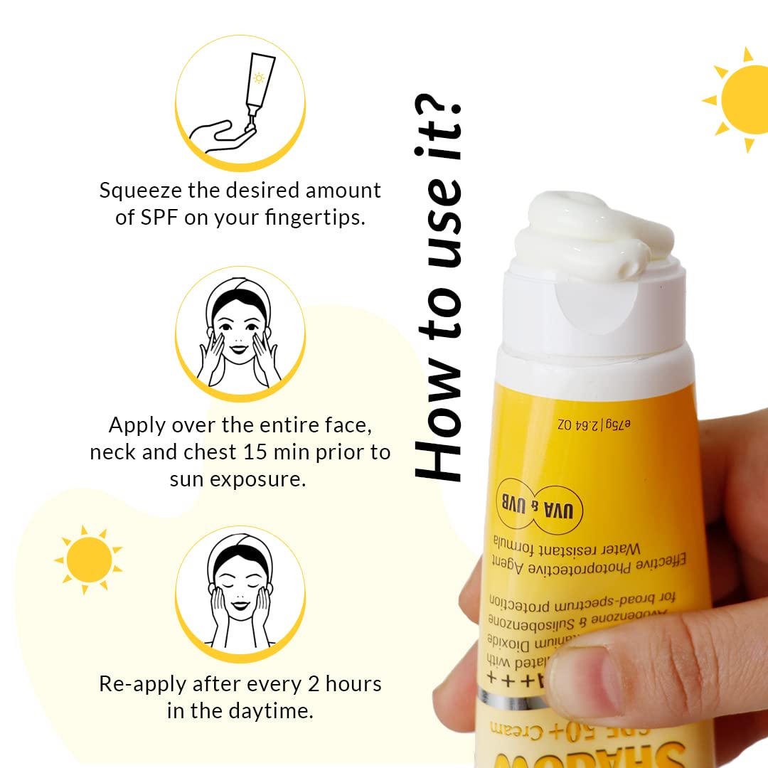 FIXDERMA Fixderma Shadow SPF 50+ Cream Sunscreen for Face, Dermatologist Tested Moisturiser for Men, Sunscreen SPF 50 Face, Water Resistant Sunscreen, SPF 50 Face Moisturiser- 2.64 OZ