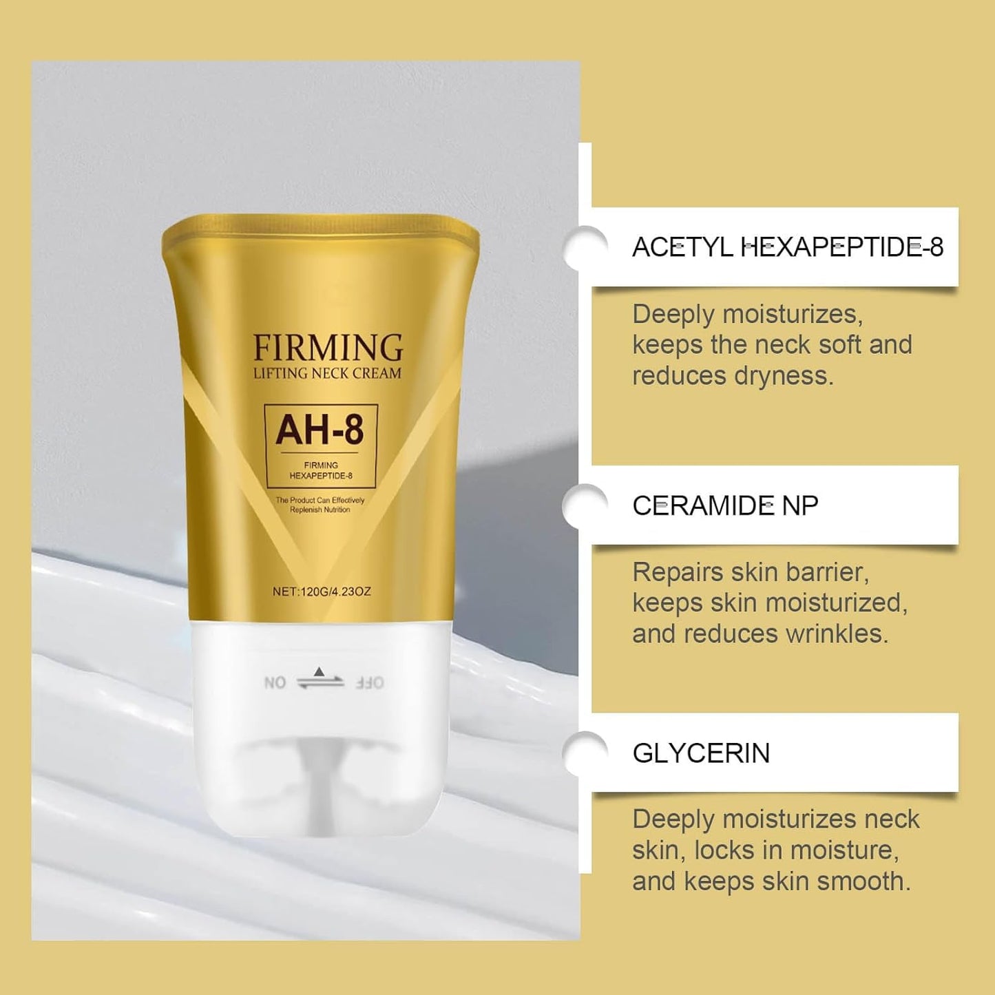 Ah-8 Firming Neck Cream, Tighten And Lift Cream, for Crepey Skin Body Care Comfort, Tighten and Lift Cream with Double Roller Massage