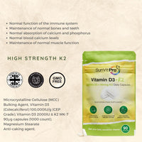 SunVit-Pro Sunvit-Pro Vitamin D 2000iu and Vitamin K2 MK7 90mcg Capsules - Vitamin D3 k2 High Strength Vegetarian and UK Manufactured - Support the Maintenance of Bone, Teeth, Muscle & Immune System, 90 Capsules