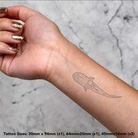 Azeeda 4 x 'Whale Shark' Temporary Tattoos - Water Resistant, Skin-Safe, Non-Toxic Transfers, Mixed Sizes (TO00071806)