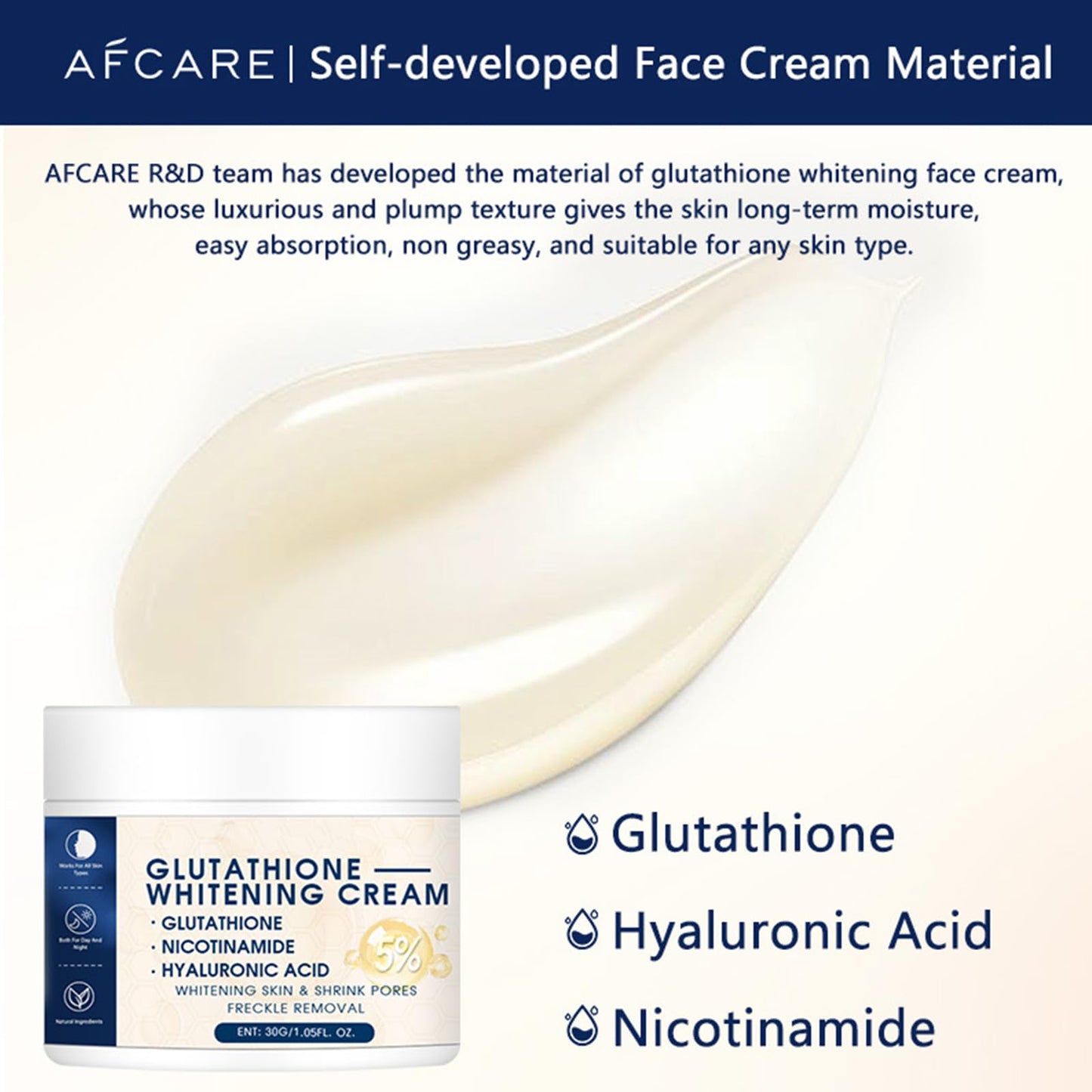 KOAHDE Glutathione Brightening Face Cream,Glutathione Anti-Aging Face Cream,Glutathione Skin-Lightening-Cream,Facial Dark Spots Remover,Glutathione Whitening-Cream,Glutathione Hydrating & Whitening Cream,30G