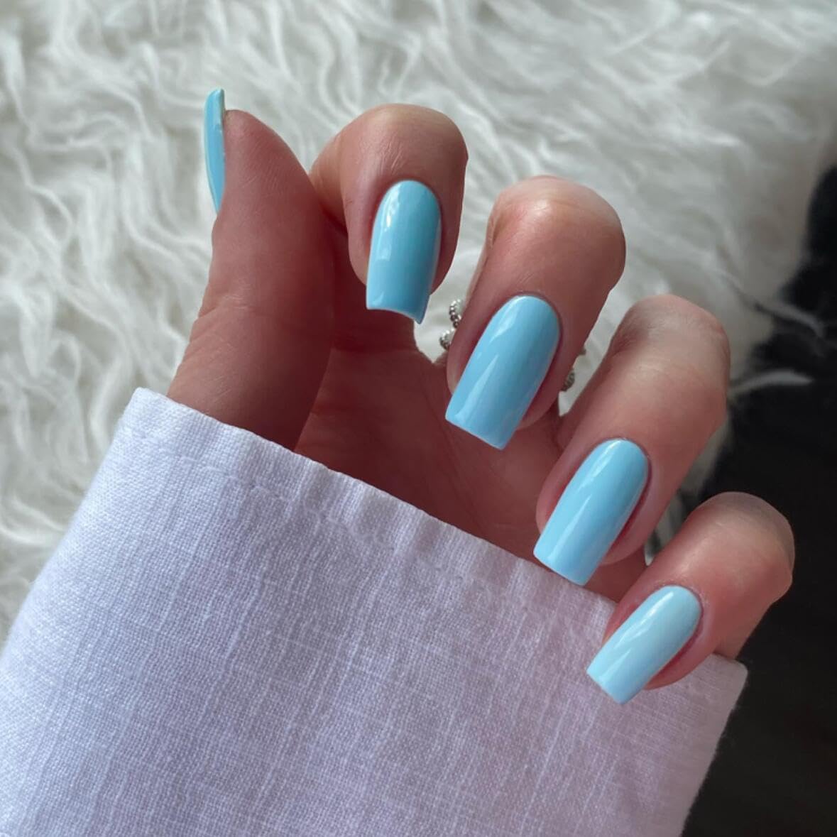 KQueenest Nude Pink Press on Nails Long Square, Soft Pink False Nails Long Medium Coffin, Glossy Natural Solid Fake Nails Set, Reusable Gel Stick on Nail for Women Finger Daily Wear 24 Pcs
