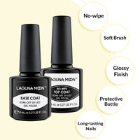 Lagunamoon LagunaMoon Gel Nail Polish Base Coat and No Wipe Top Coat Gel Polish Set Soak Off UV LED Nail Varnish Lacquer Manicure Set 2 × 8ml