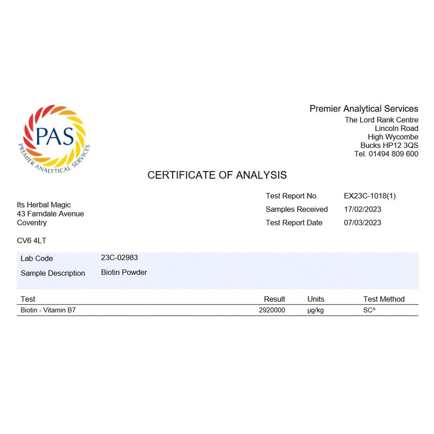 Herbal Magic's Pure & Natural Blend - Biotin Powder (10,000 mcg in 1 Scoop) - UKAS LAB Tested in UK - Made from 14 x Fruits, Vegetables & Herbs - No fillers/Preservatives/Color/Maltodextrin- 100gms