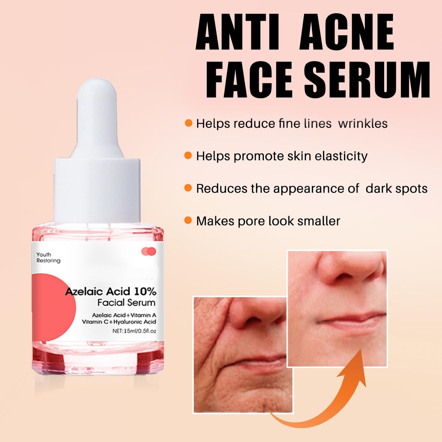 DMQ Azelaic Acid 10% Face Serum,Hyaluronic Acid Serum for Face,Remove Blackhead & Fade Acne,Collagen Serum for Face,Enhance Skin Elasticity,Skin Moisturizer,Intense Firming Anti Aging Serum for Women&Men