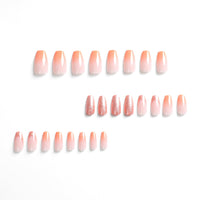 Albiuev 24PCS Medium False Nails with Glue Stickers,Coffin Full Cover Acrylic Nails Press on Nails no Glue,Orange Gradient Glitter French Fake Nails Stick on Nails for Women and Girls Nail Art.