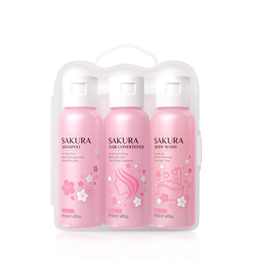 DMQ Sakura Hair Care Set,Shower Gift Sets with Hair Shampoo & Conditioner Set and Body Wash, Hydrating, Nourishing & Gentle for All Skin & Hair Types, Travel Size