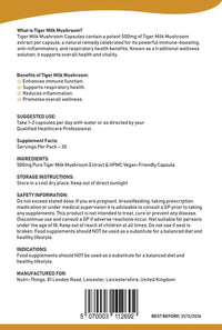 Nutri-things Tiger Milk Mushroom Capsules | Pure 500mg Extract for Immune & Respiratory Support | Vegan-Friendly HPMC | Anti-Inflammatory Benefits | Enhances Lung Health | 60 Count Resealable Pack