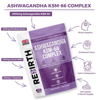 REBIRTH WELLNESS BE YOURSELF | ONLY BETTER Cortisol Support Supplement with Ashwagandha KSM 66, Rhodiola, L-Theanine & Lemon Balm – Natural Adaptogen for Balance, Focus & Weight Goals – 120 Tablets - UK Made