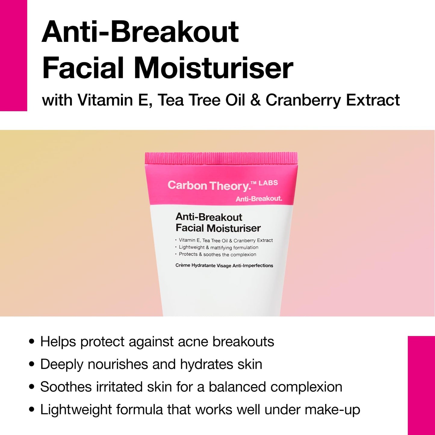 Carbon Theory Facial Moisturiser for Acne Prone Skin - Tea Tree Oil, Vitamin E, Shea Butter Moisturiser - Oily Skin Moisturiser - Vegan & Cruelty Free - 100ml