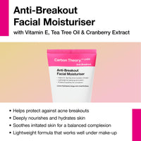 Carbon Theory Facial Moisturiser for Acne Prone Skin - Tea Tree Oil, Vitamin E, Shea Butter Moisturiser - Oily Skin Moisturiser - Vegan & Cruelty Free - 100ml
