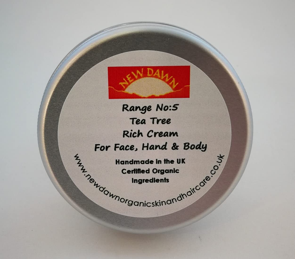 New Dawn Organic Natural Tea Tree Rich Cream/Moisturiser for Dry skin - Range No.5 - Made with Coconut, Rosehip and Starflower Oil (75ml)