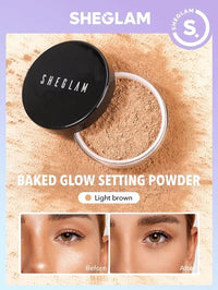 SHEGLAM Baked Glow Setting Powder Oil Control Loose Face Powder Translucent Pore-Less Flawless Smooths Fine Lines Glowy Powder - Light Brown
