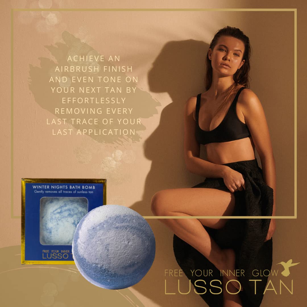 Luxury Tan Remover Bath Bomb – by Lusso Tan. Organic, Vegan and Cruelty-Free Self-Tan Eraser. Natural Essential Oils. Paraben Free. Fast-Action. Remove Fake Tan in 10 Minute Soak Winter Nights Scent