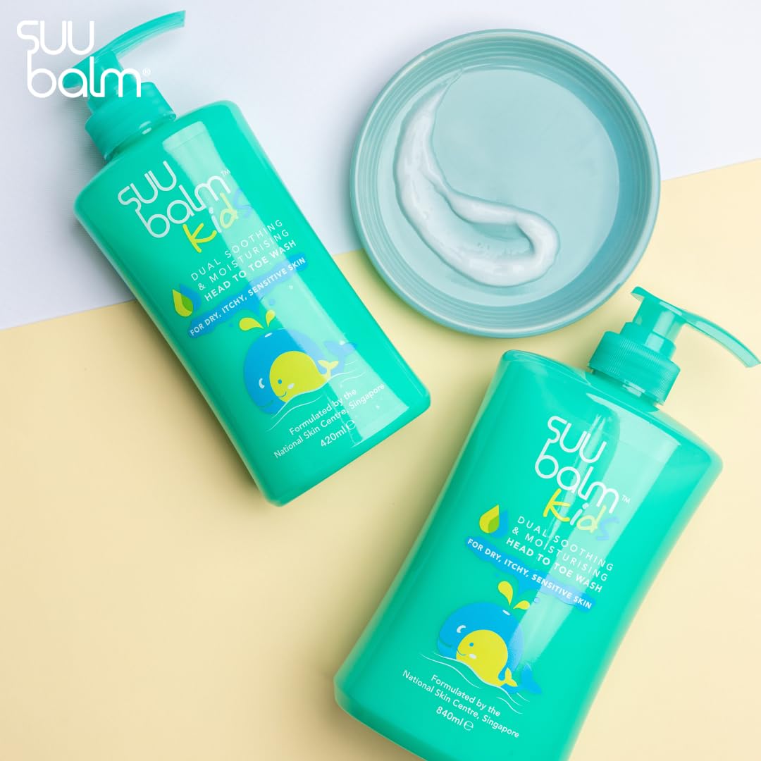 Suu Balm Kids - Soothing Moisturiser Cream Body Wash - Eczema, Psoriasis, Dry, Sensitive Skin Treatment (420ml)