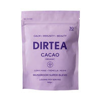 DIRTEA Cacao with Organic Lion's Mane - 100% Organic Cacao with MCT & Moringa, Reishi & Tremella - 2,500mg per Serving - Vegan & Non GMO - 180g - 30 Servings