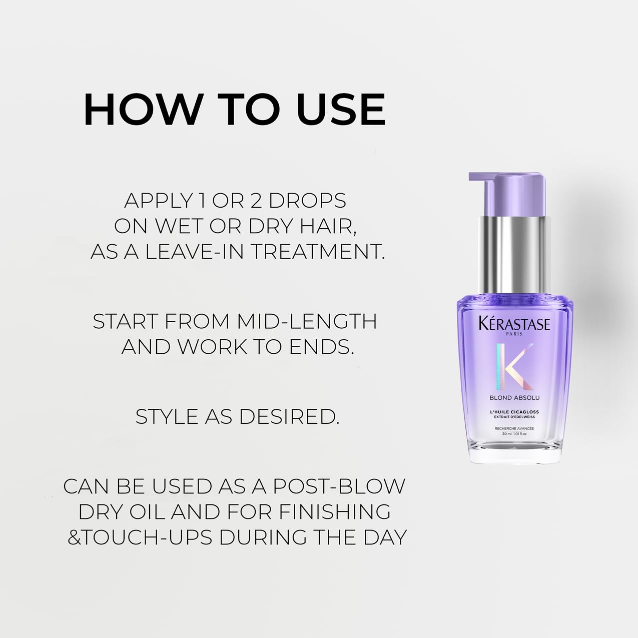 Kérastase Blond Absolu, Intense Blonde Strengthening Hair Oil, For Sensitised Lightened or Highlighted Hair, With Hyaluronic Acid & Edelweiss Flower, Huile Cicaextreme, 30ml