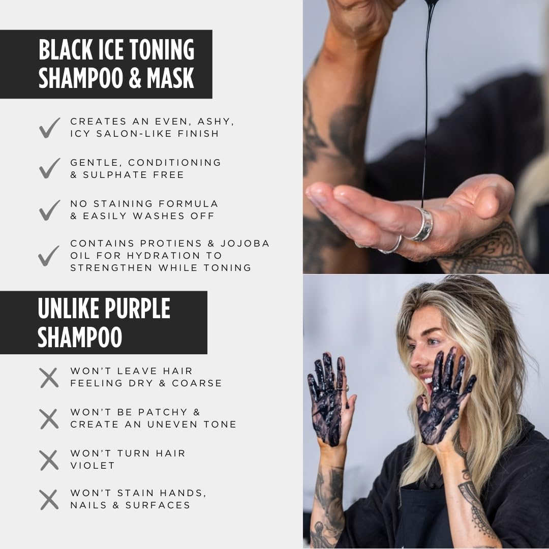 Jerome Russell Bblonde BLACK ICE Toning MASK | Neutralises Yellow & Orange Tones for Icy Silver Blonde Finish | Nourishing Formula with Soy, Rice Proteins & Jojoba Oil | Sulphate-Free | 250ml