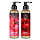 AROMATIKA trust the power of nature Sensual Massage Oil Set 2 x 200ml - Strawberry & Cherry - Blend of Almond and Grapeseed Oils - Edible & Kissable Massage Oil - Body Oil for Him & Her - for Couples - Romantic Gift - Relaxing Oil