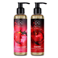 AROMATIKA trust the power of nature Sensual Massage Oil Set 2 x 200ml - Strawberry & Cherry - Blend of Almond and Grapeseed Oils - Edible & Kissable Massage Oil - Body Oil for Him & Her - for Couples - Romantic Gift - Relaxing Oil