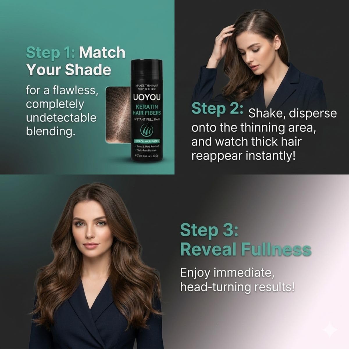 UOYOU LIGHT BROWN Hair Fibres for Thinning Hair 27.5g Bottle | Undetectable & Natural Keratin Hair Fibers Concealer for Hair Loss for Men and Women | Hair Building Fibres Powder [LIGHT BROWN]