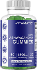 Vitamatic Ashwagandha Gummies 1500mg per Serving - 60 Vegan Gummies - 3% Withanolides