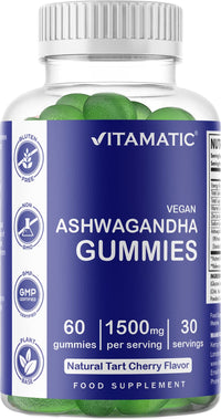 Vitamatic Ashwagandha Gummies 1500mg per Serving - 60 Vegan Gummies - 3% Withanolides