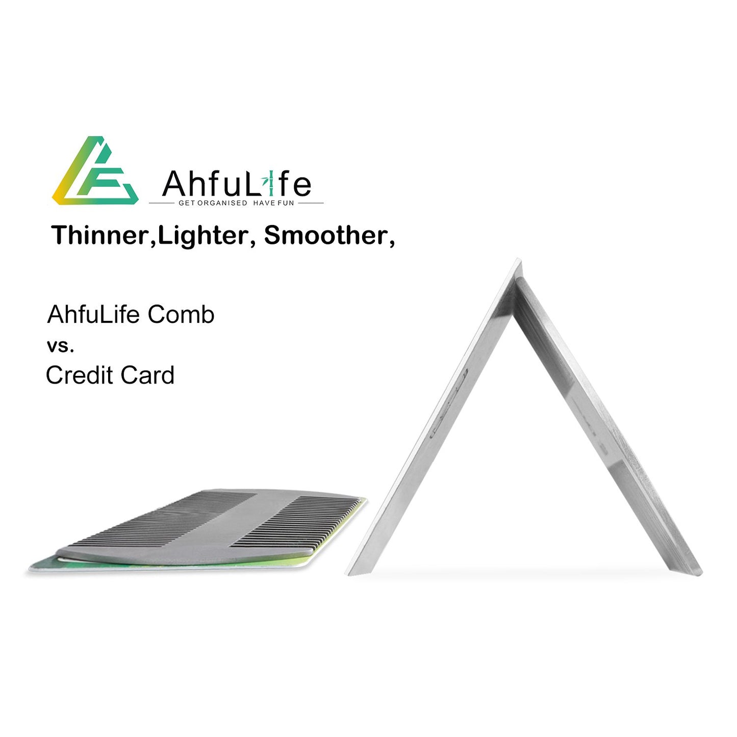 Metal Hair&Beard Comb - AhfuLife® EDC Credit Card Size Comb Perfect for Wallet and Pocket - Anti-Static Dual Action Beard Comb