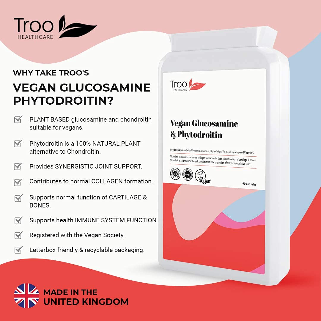 Vegan Glucosamine Phytodroitin Complex 90 Capsules - with Plant Based Chondroitin, Turmeric, Rosehip and Vitamin C to Support Cartilage and Bones