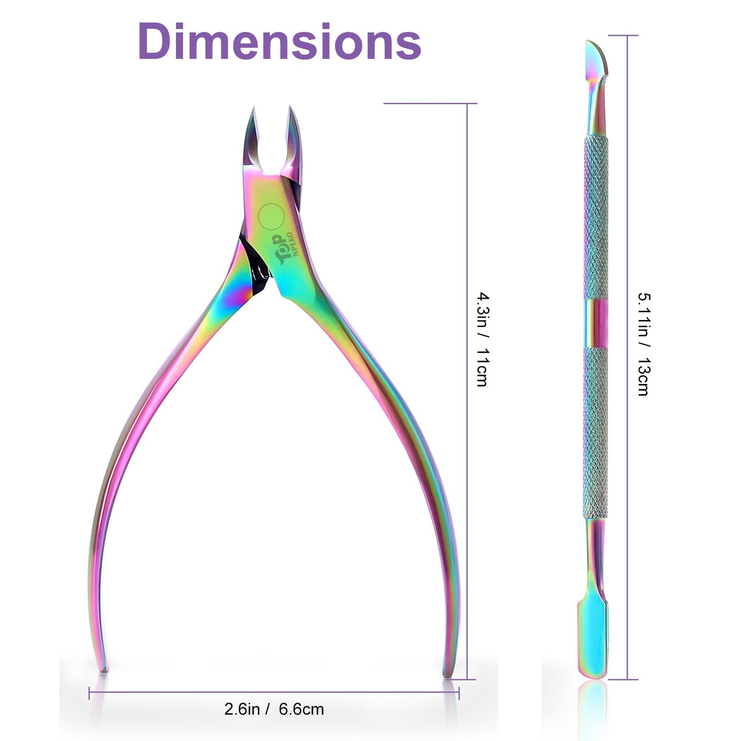 TOPNPEKO Cuticle Cutter with Cuticle Pusher, 2pcs Premium Stainless Steel Cuticle Removal Tool, Upgraded Sharp Edge, Built-in Spring Manicure Set for Fingernails & Toenails