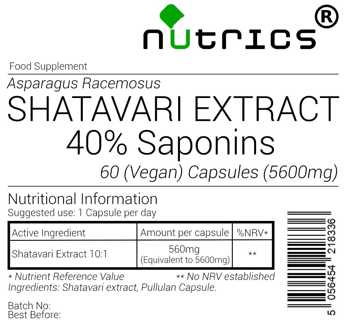 Nutrics® 5600mg SHATAVARI Extract Asparagus Racemosus - 100% Pure Highly Absorbable Strong V Capsules - Suitable for Vegan Vegetarian Halal & Kosher Diet- 60 Capsules (2 Month Supply)